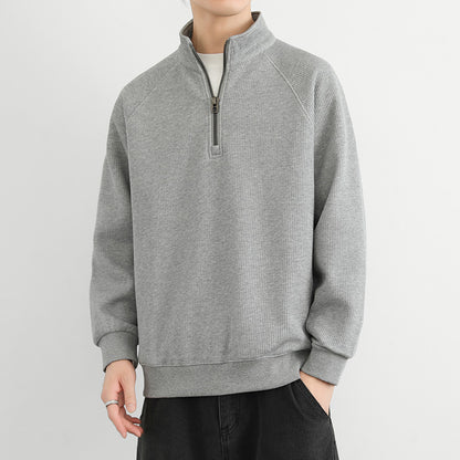 Half-zip stand-up collar sweatshirt