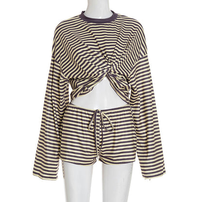 Long Sleeve Fitted Hoodie with Tie Waist and Trimmed Shorts Set