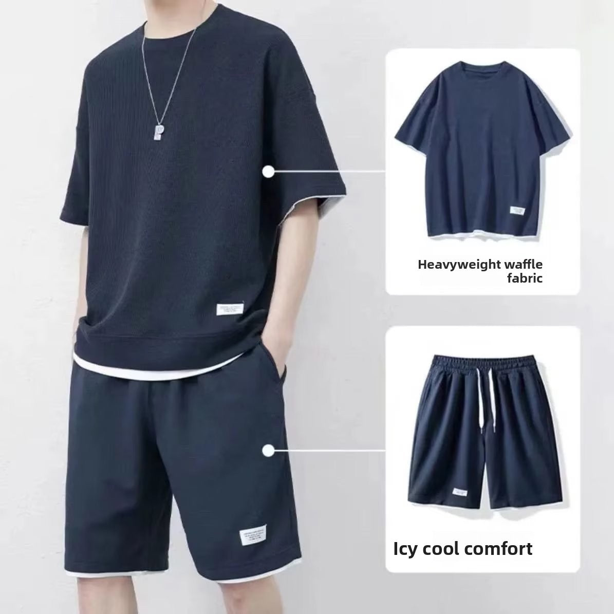 Mens Summer Waffle Short Sleeve Set