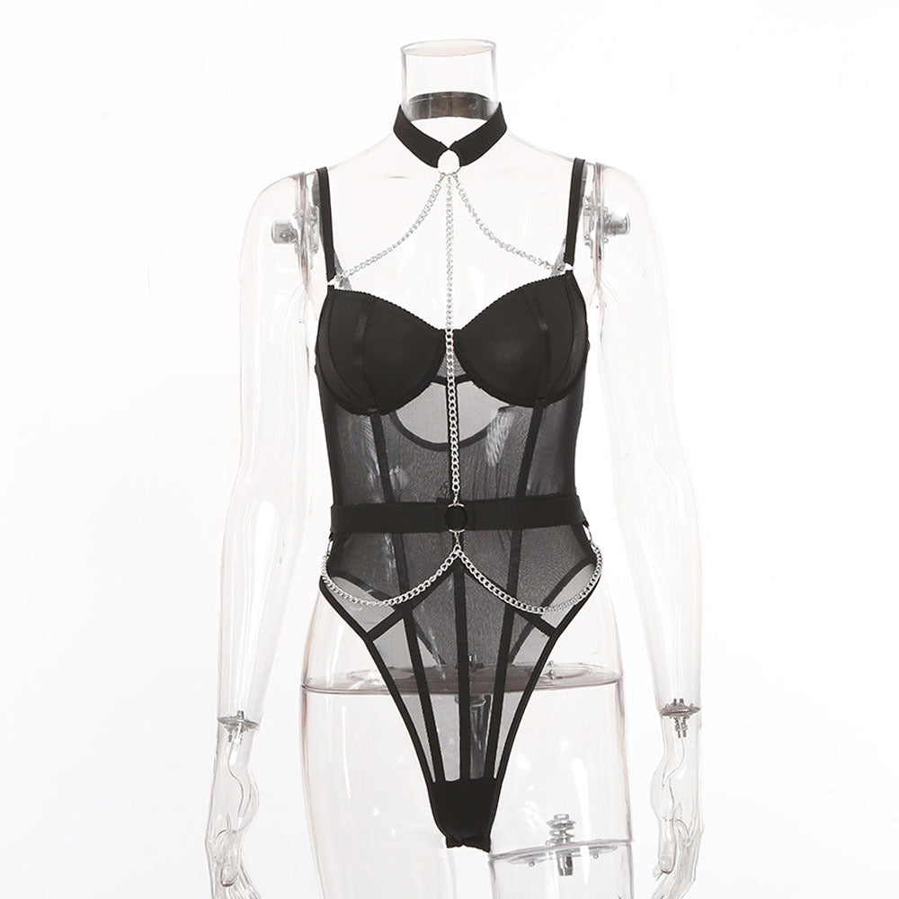 Summer Women's Metal Chain Suspenders Sexy Backless Bodysuit