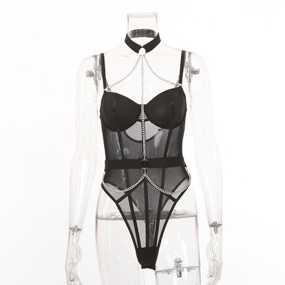 Summer Women's Metal Chain Suspenders Sexy Backless Bodysuit