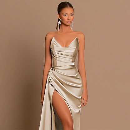 Elegant Satin Slit Dress