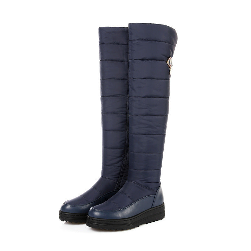 Down Cloth Thick Fur Snow Boots Belt Buckle Over-the-Knee Boots