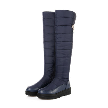 Down Cloth Thick Fur Snow Boots Belt Buckle Over-the-Knee Boots