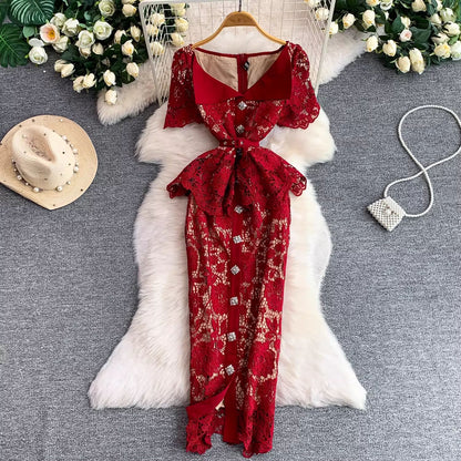French-Style Hollow Lace Women Dress
