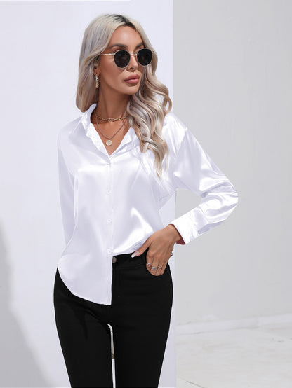 Womens Long Sleeve Satin Shirt