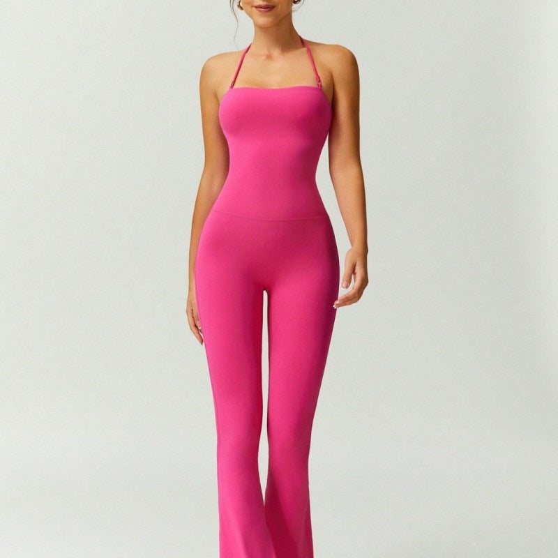 Quick Dry Yoga Fitness Suit with High Waisted Flared Pants