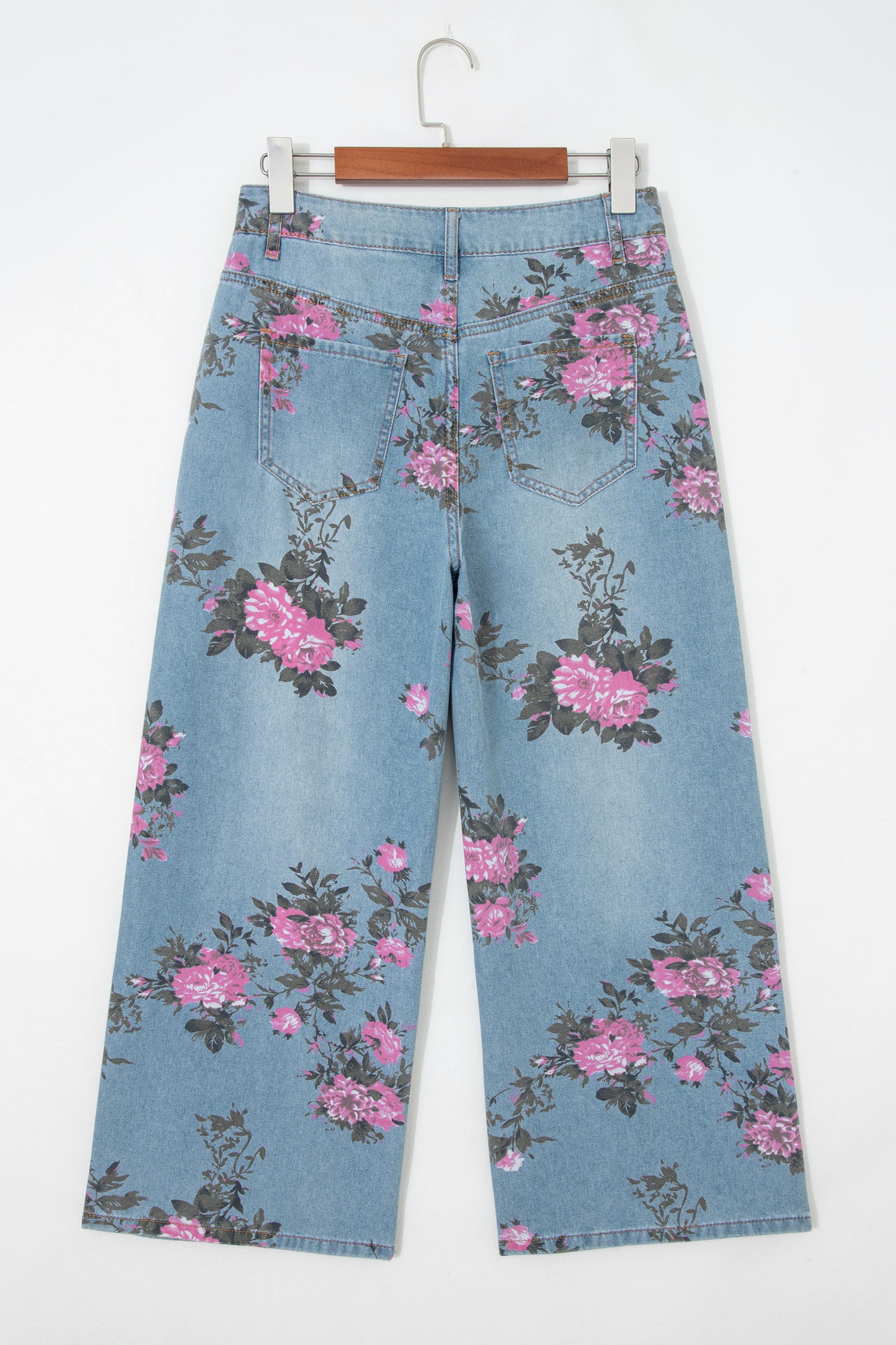 Sky Blue Garden bloemenprint bootcut jeans met hoge taille