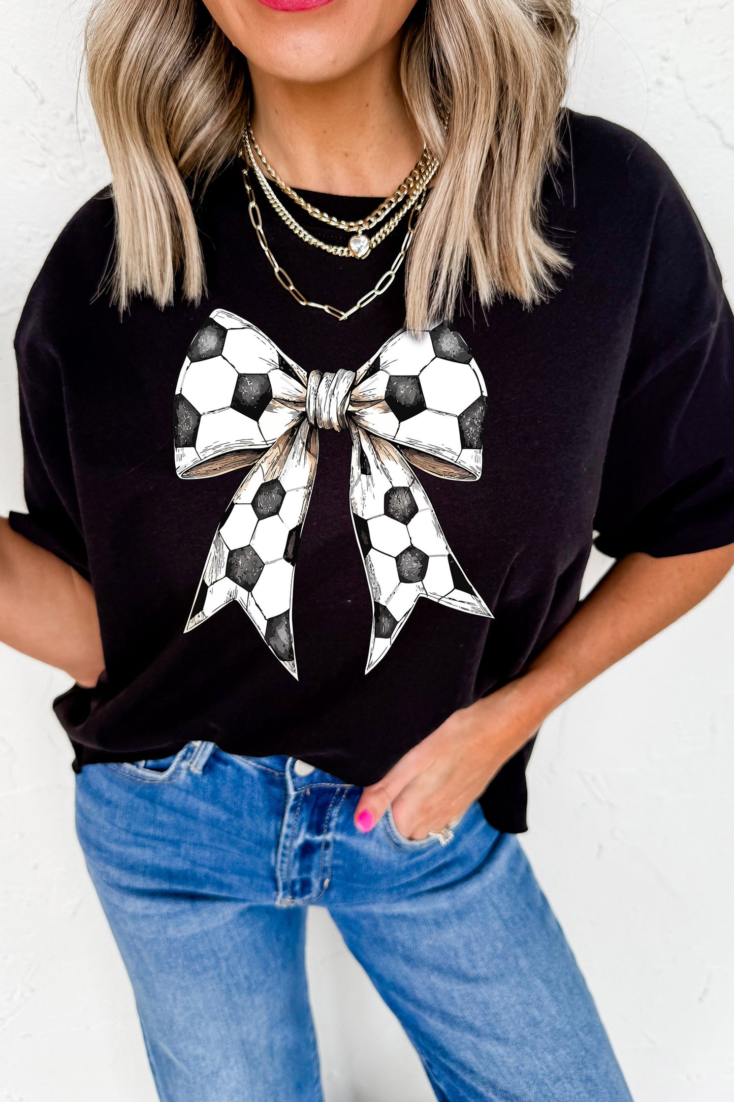 Zwart T-shirt met voetbalstrik-print