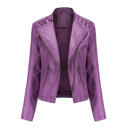 PU-leren korte slim fit damesjack met ritssluiting