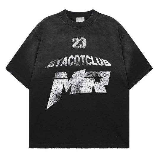 Paint Design Letter Print Short Sleeve T-Shirt Summer Trendy