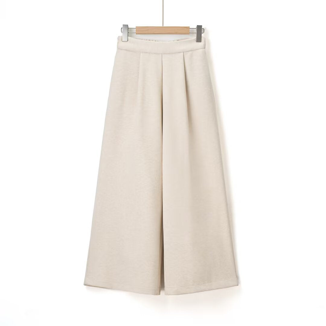 Commuting style elegant velvet high waisted wide leg pants