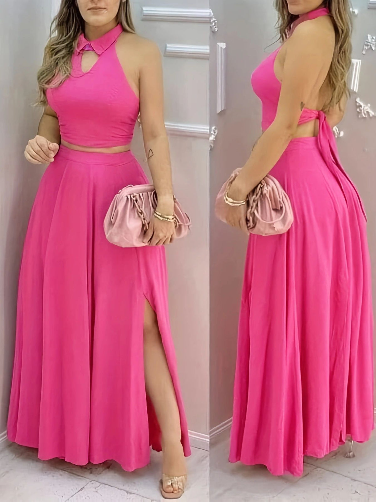 V-Neck High Waist Oversized Hem Dress