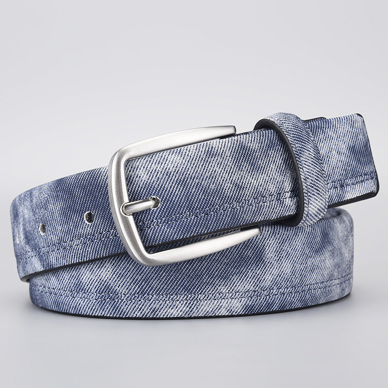 Men's PU Leather Belt with Creative Denim Pattern and Pin Buckle