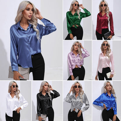 Womens Long Sleeve Satin Shirt