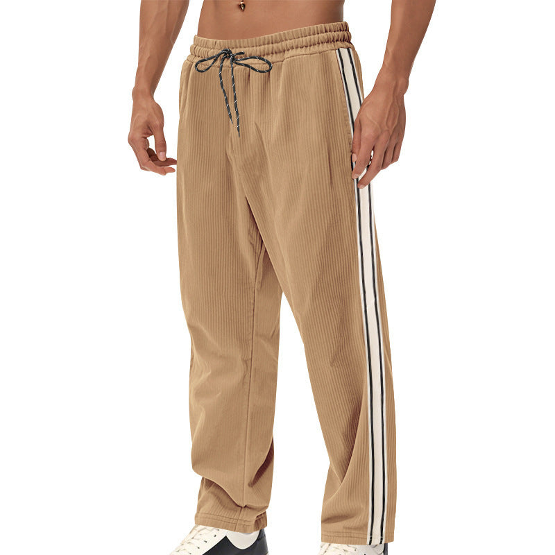 Men's Loose Fit Patchwork Corduroy Casual Pants with Drawstring