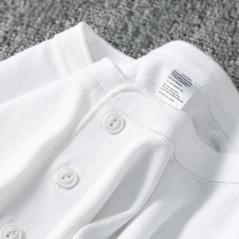 Men's Heavyweight Pure Cotton Henry Collar Long-Sleeve Slim Fit T-Shirt