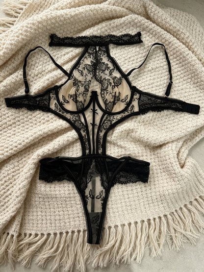 Embroidered Lace Push-Up Bodysuit