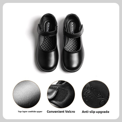 Children's Leather Shoes British Style School Performance Velcro Shoes