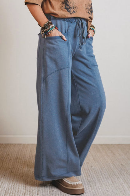 Mineral Wash Retro Westernbroek met trekkoord hoge taille en wijde pijpen