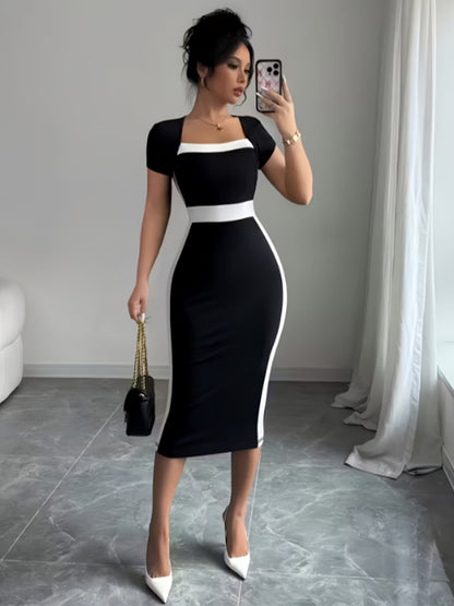 Bodycon Square Neck Cap Sleeve Dress