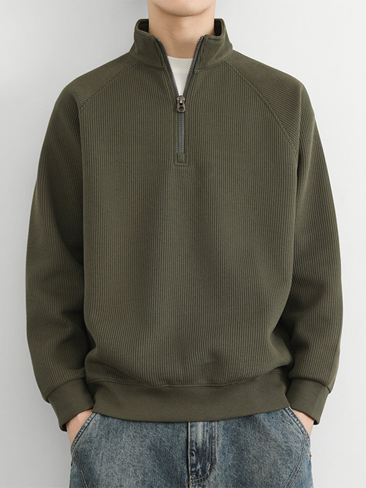 Half-zip stand-up collar sweatshirt