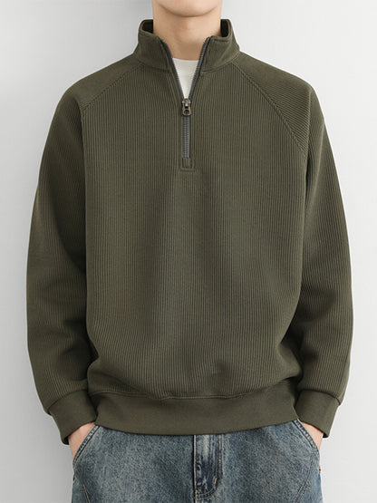 Half-zip stand-up collar sweatshirt