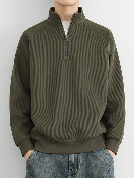 Half-zip stand-up collar sweatshirt
