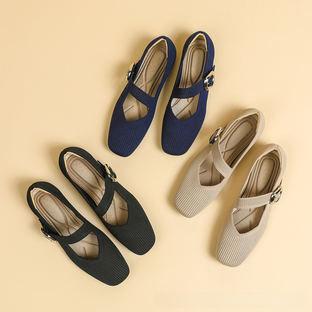 Mary Jane Flat Shoes Square Toe Buckle Strap