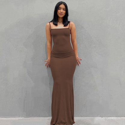 Spaghetti Strap Dress Satin Designer Sleeveless Skims Long Birthday Dresses Bodycon Elegant Evening Party Dress