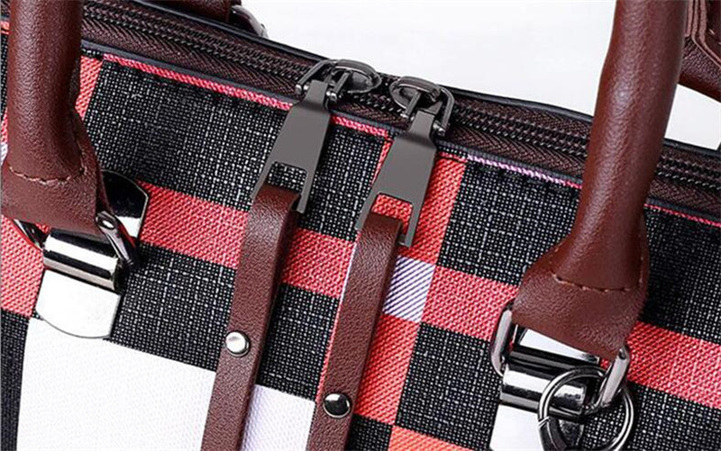 Vintage geruite 4-delige PU-leer tassenset