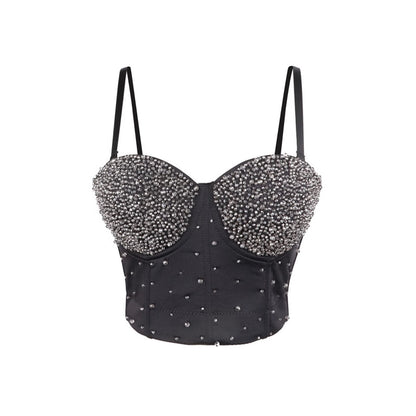 Women's Vest Handmade Beaded Boned Bustier Outerwear Small Strapless