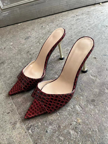 Pointed high heel sandals simple solid color