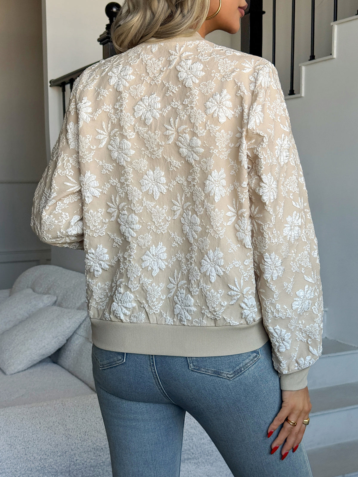 Women's jacquard zipper loose-fit jacket