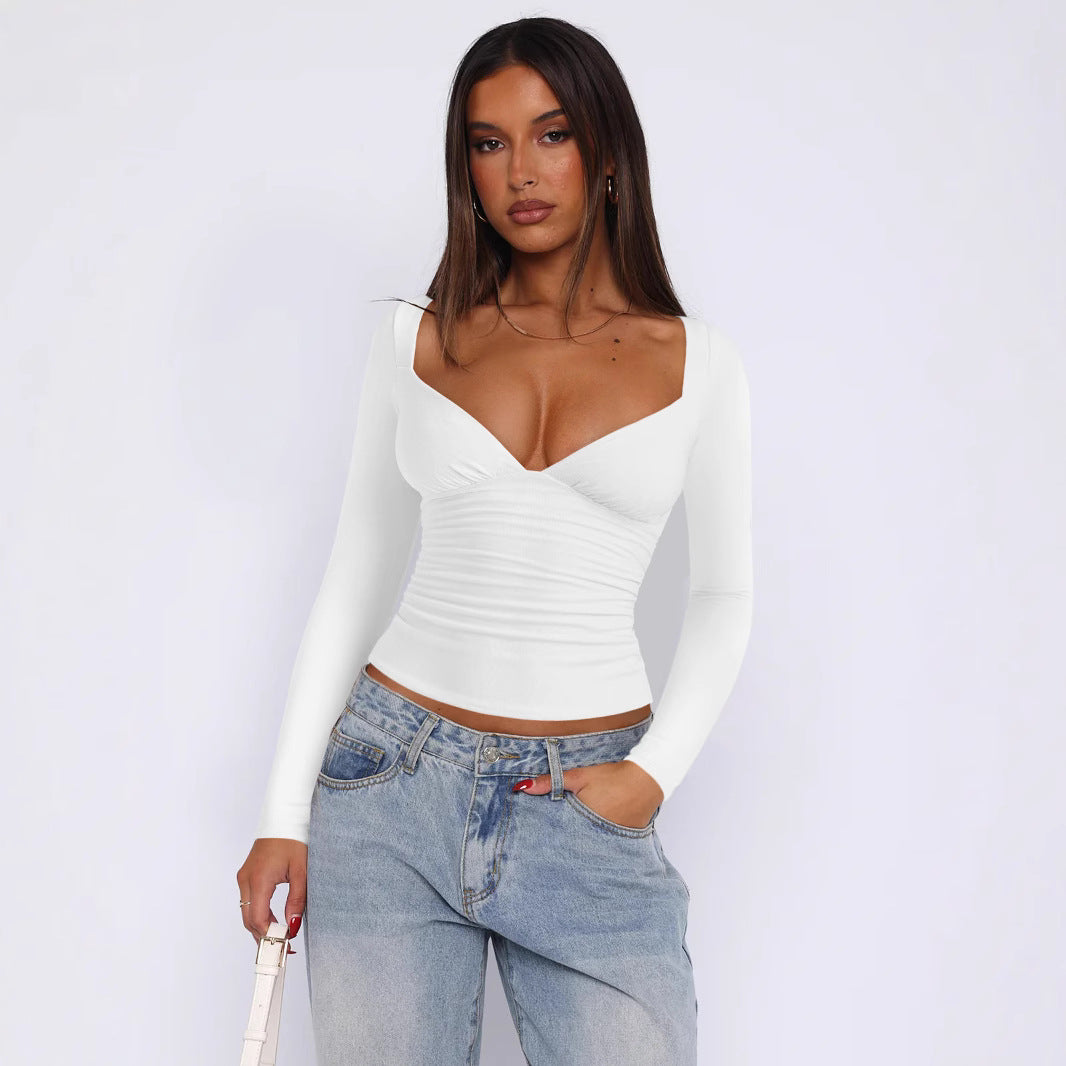 Womens Diamond Collar Long Sleeve T-Shirt