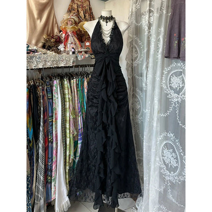 Elegant Black Halter Neck Long Dress