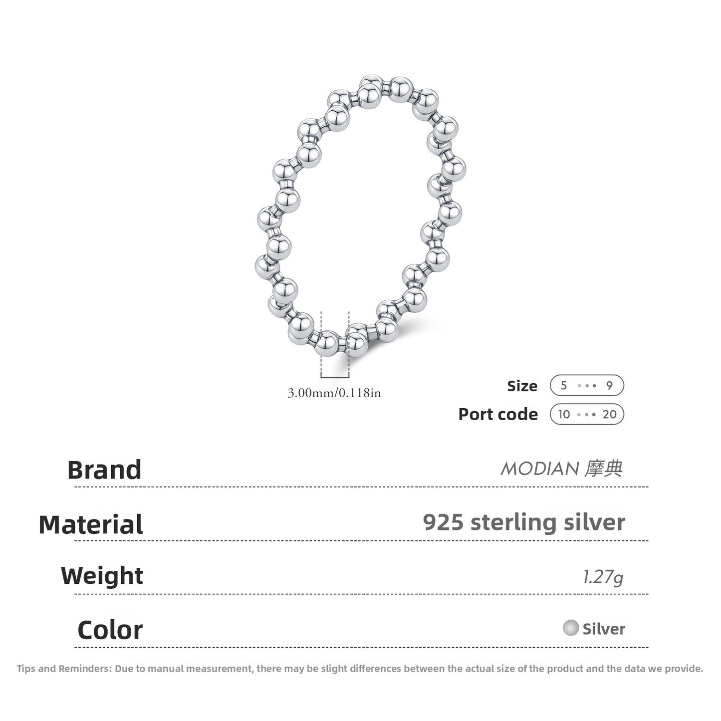 S925 Sterling Silver Beaded Ring