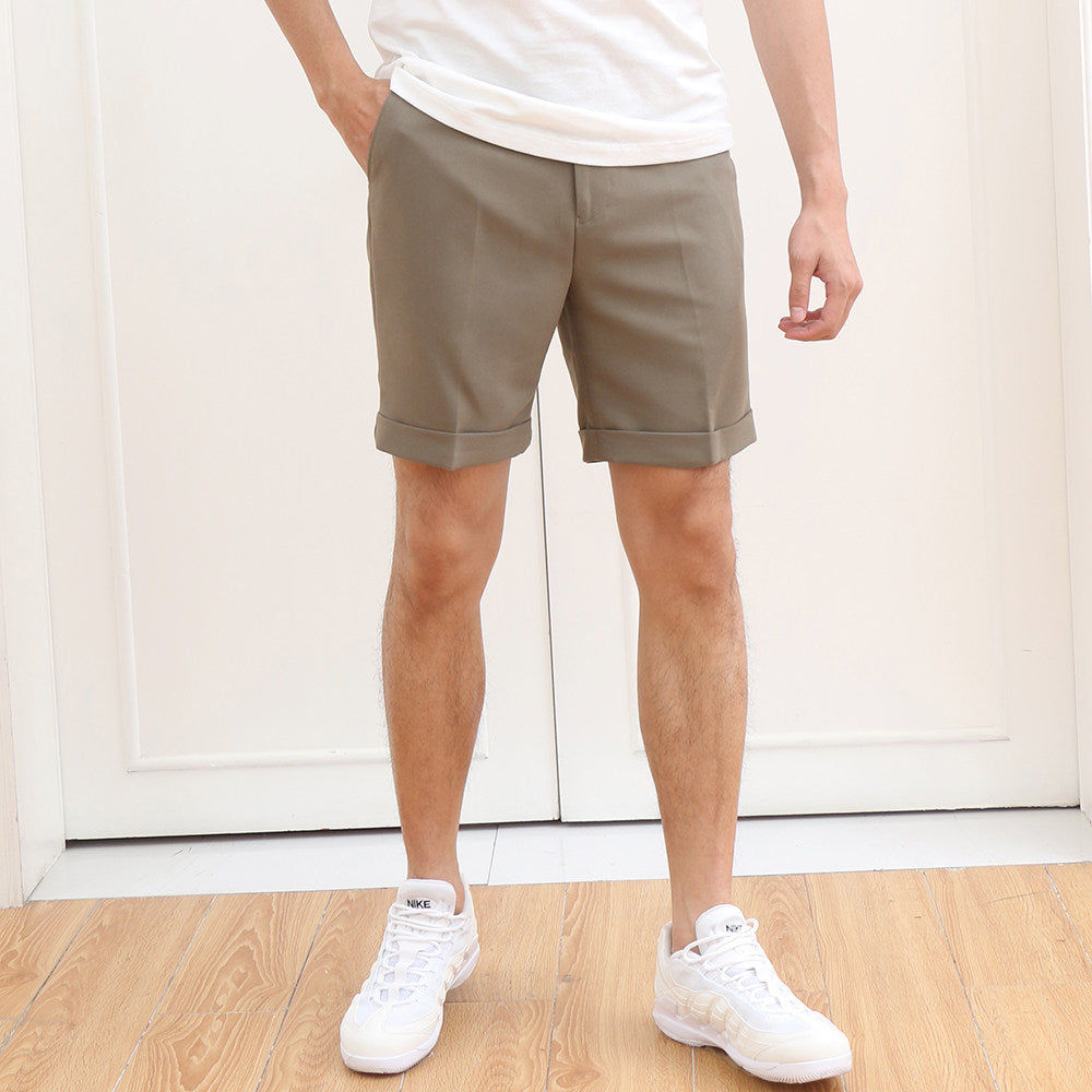 Men's 5-Point Shorts for Summer, Trendy, Slim Fit, Drapey, Cuffed, Versatile, British Style Suit Shorts, Dress Shorts