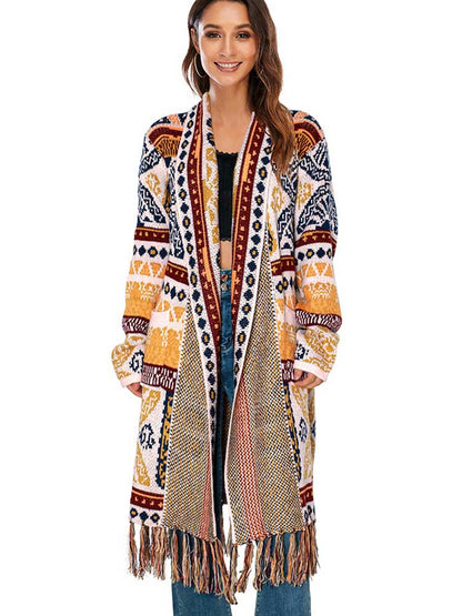 Gebreide bohemian lange cardigan met kwastjes voor dames