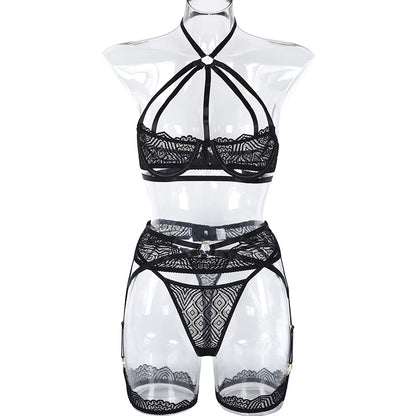Lace eyelash patchwork neck hanging lingerie