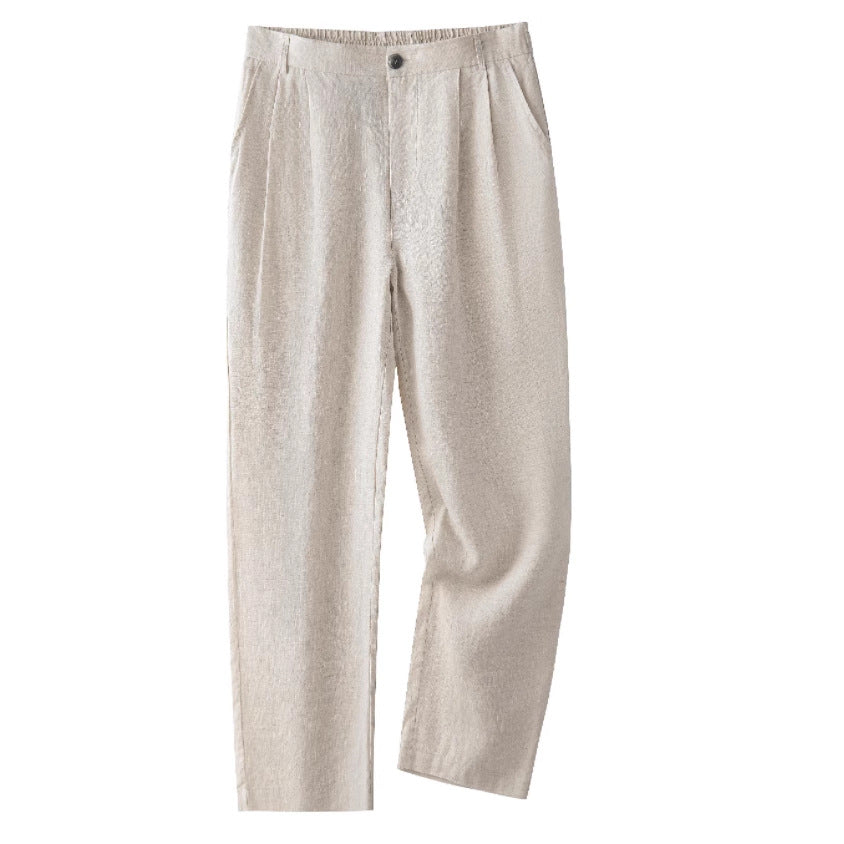 Mens Linen Casual Pants Straight Leg