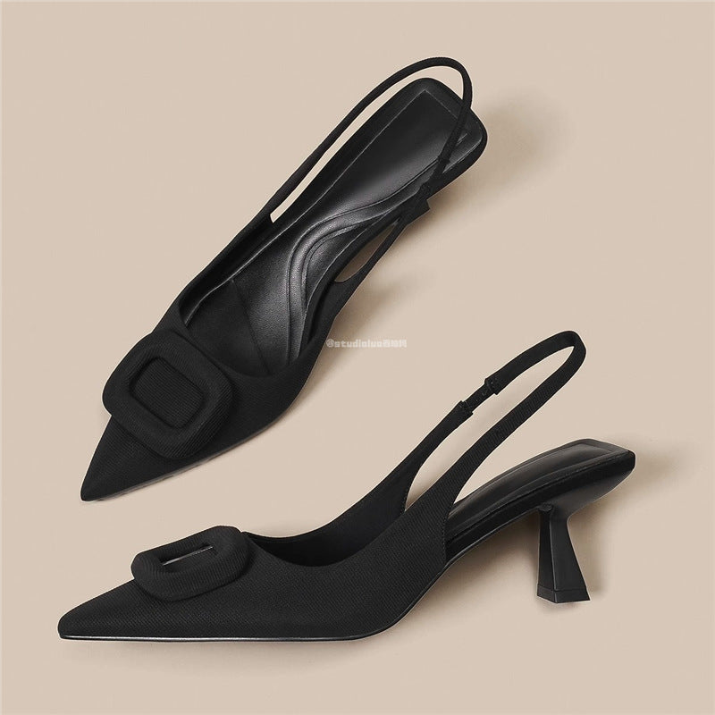 French Square Buckle Pointed Toe Stiletto Heels