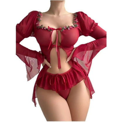 Strap Sleep Dress Erotic Lingerie Sleepwear Embroidered Design