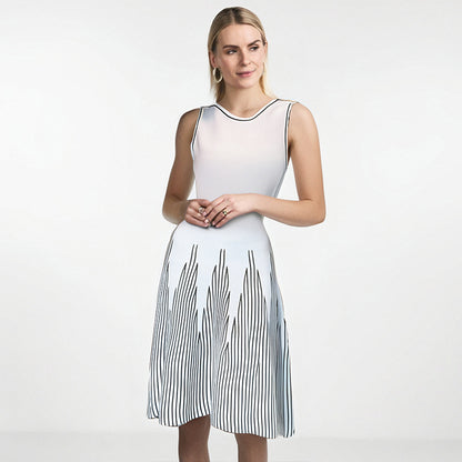 European and American minimalist sleeveless round neck striped knitted dress for women's summer waist cinching design niche fai