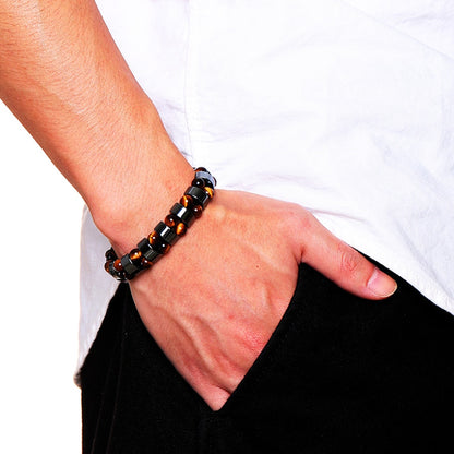 Armbanden met dubbele hematiet en tijgeroog voor mannen