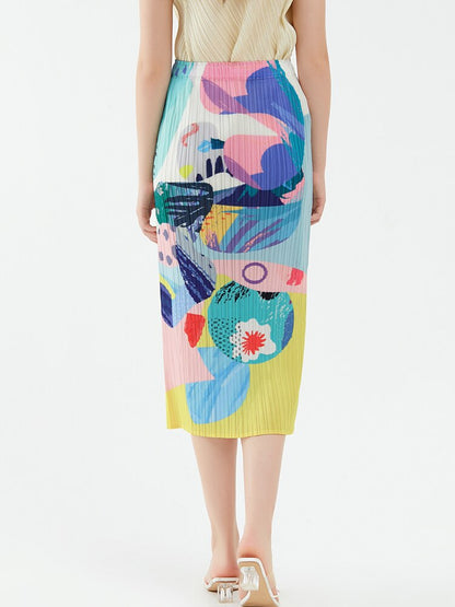 Geplooide designerrok met print en hoge taille