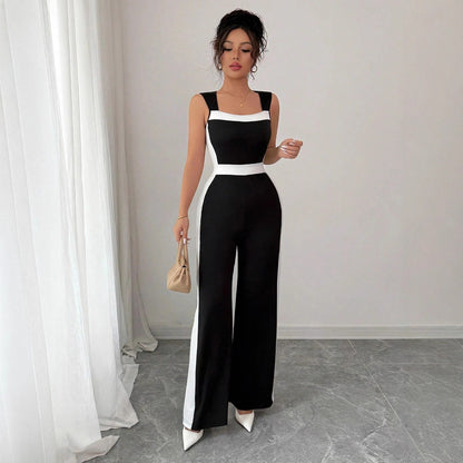 Color blocked sleeveless wide leg jumpsuit