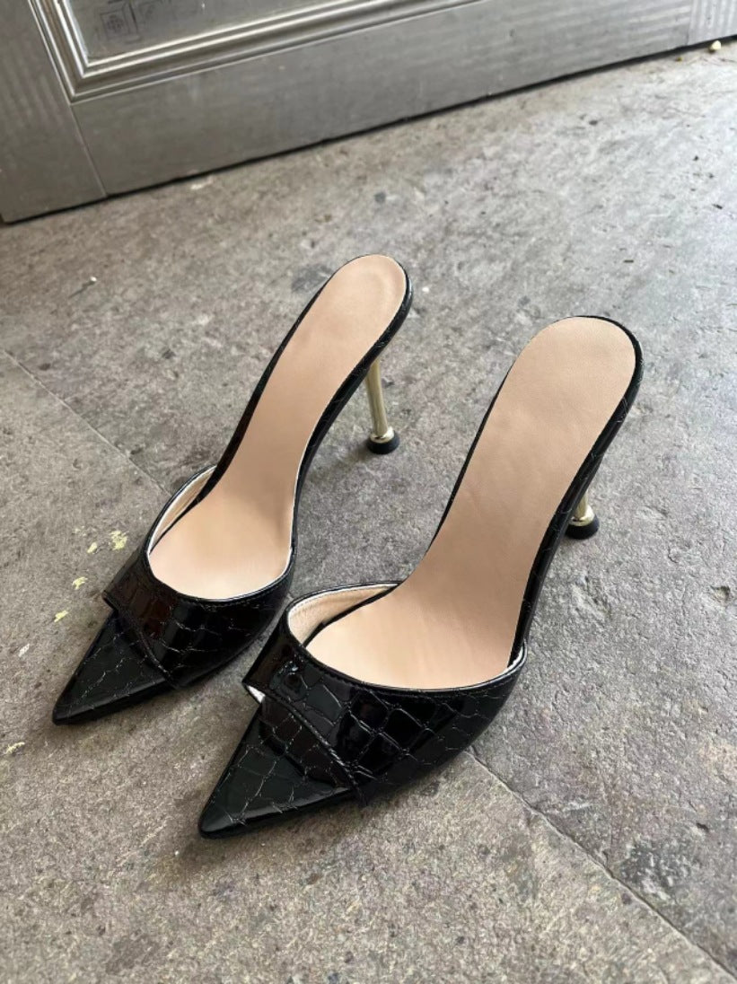 Pointed high heel sandals simple solid color