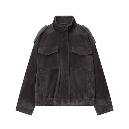 Women's Stand Collar Suede Texture Jacket