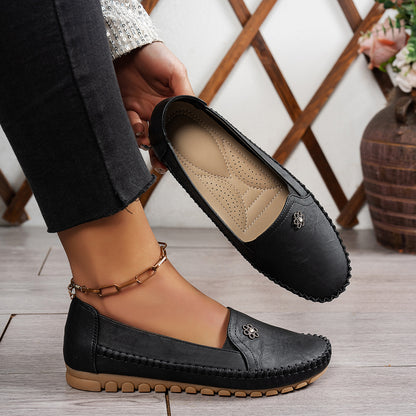 Effenkleurige retro platte loafers voor dames
